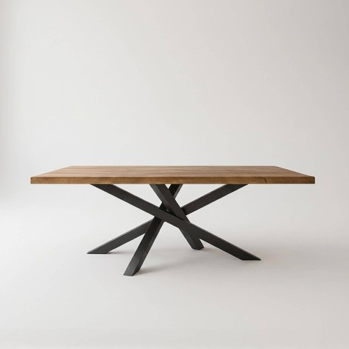 Table de salle à manger en bois massif à pied mikado en métal 180 cm