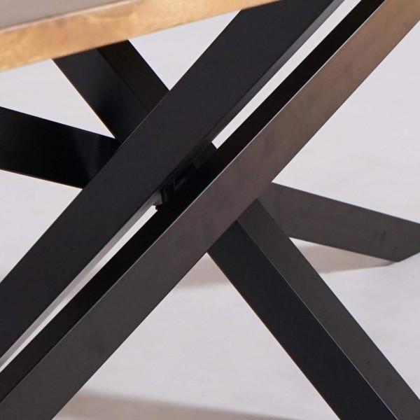 Table de salle à manger en bois massif à pied mikado en métal 180 cm