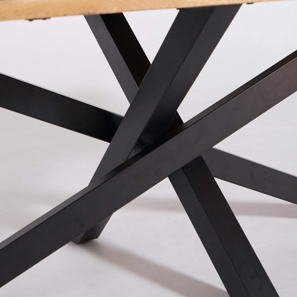 Table de salle à manger en bois massif à pied mikado en métal 220 cm