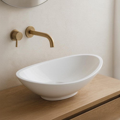 Vasque ronde en céramique, blanc brillant - Bora