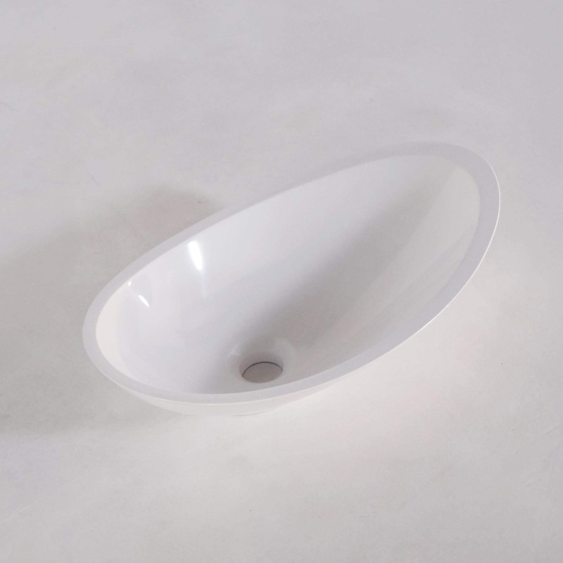 Vasque à poser de salle de bain, blanc brillant, résine composite - Ida