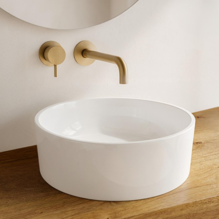 Vasque à poser en céramique ronde, blanc brillant - Rundo