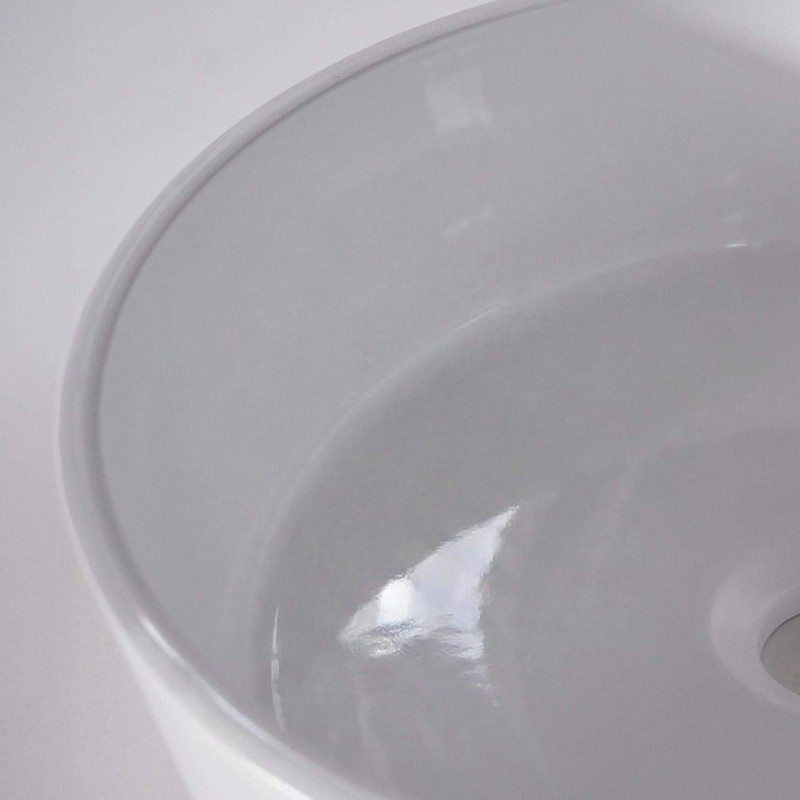 Vasque à poser en céramique ronde, blanc brillant - Rundo