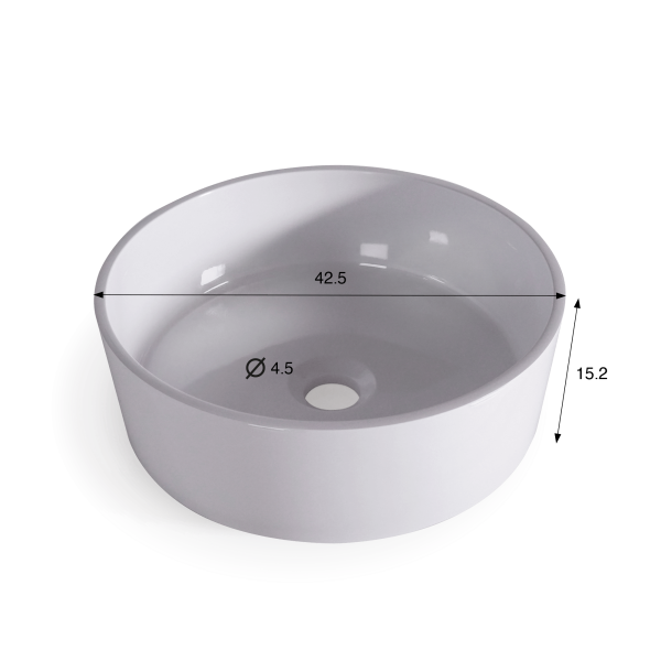 Vasque à poser en céramique ronde, blanc brillant - Rundo