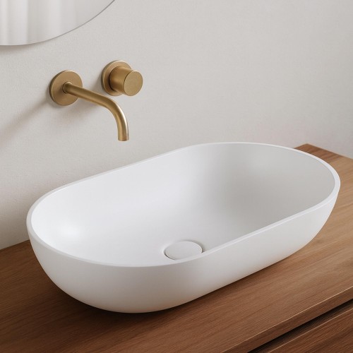 Vasque à poser en céramique ovale, blanc brillant - Slender
