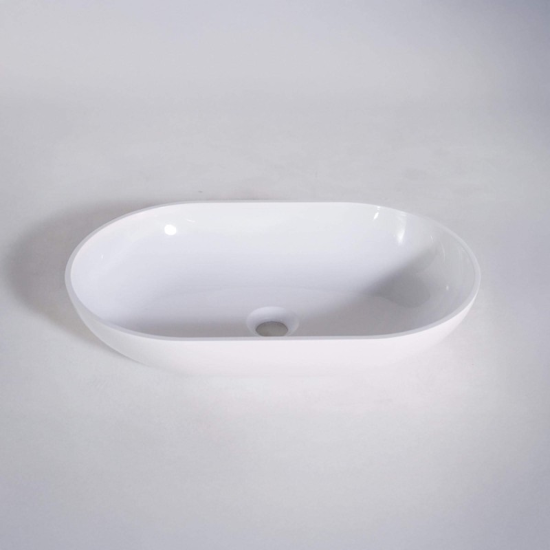 Vasque ovale à poser pour salle de bain, blanc brillant, résine composite - Slender