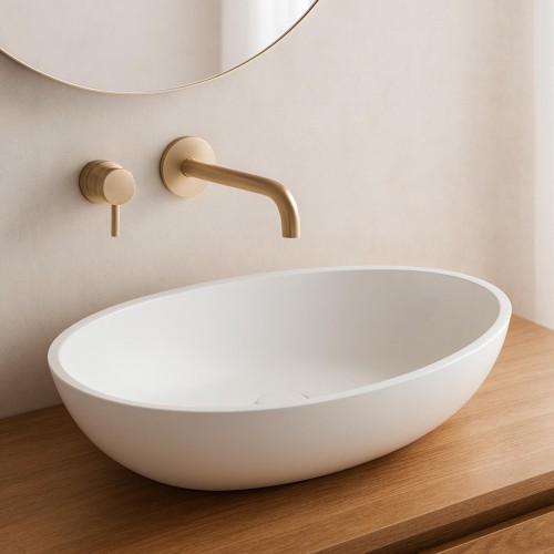 Vasque à poser en céramique ovale, blanc brillant - Vase