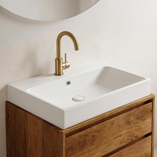 Vasque salle de bain en céramique, blanc mat - Anna