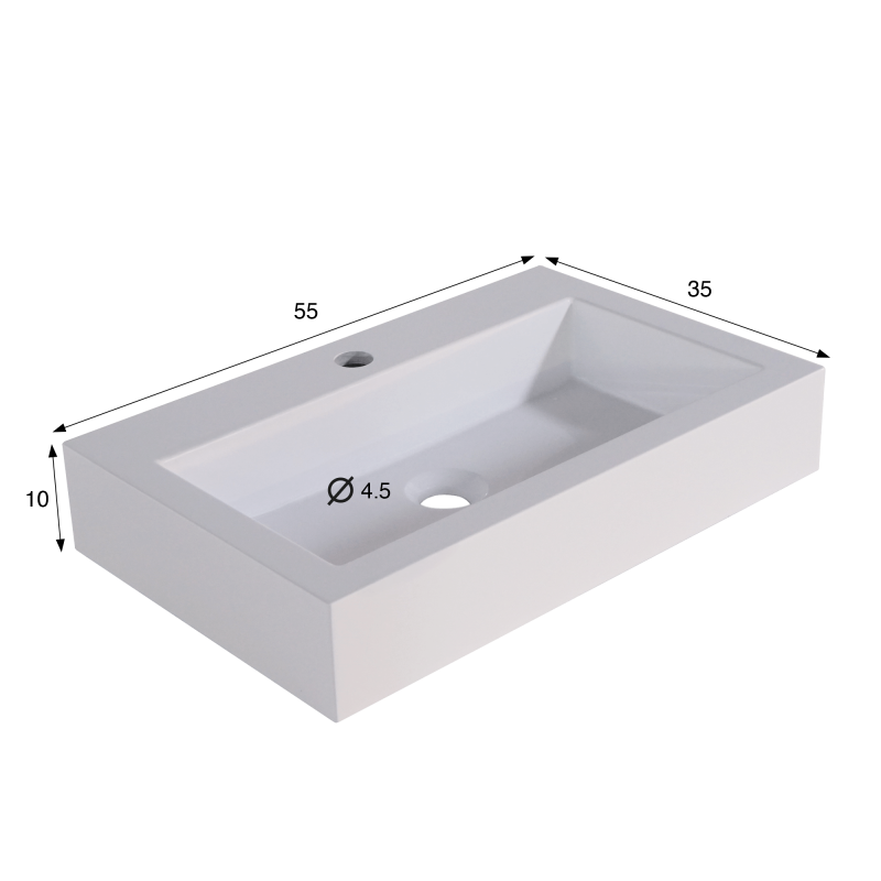 Vasque à poser en céramique rectangulaire, blanc mat - Odon