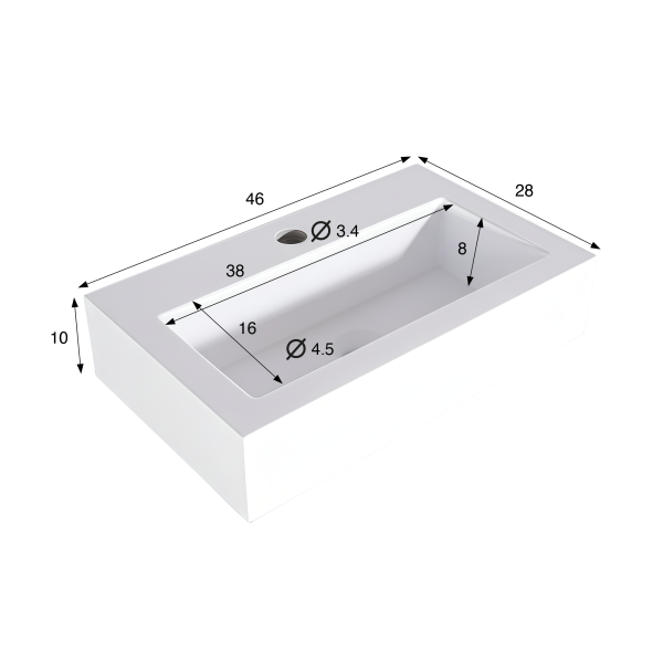 Vasque à poser en céramique rectangulaire, blanc mat - Odon