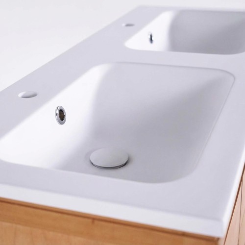 Meuble de salle de bain double vasque en bois massif, blanc mat - Ashwini