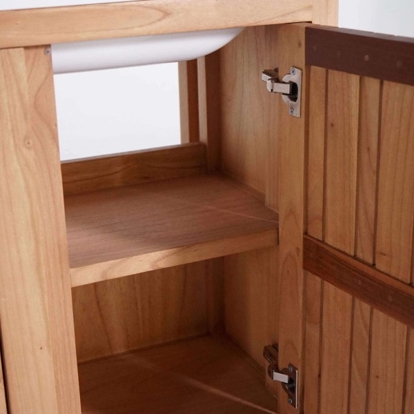 Meuble de salle de bain double vasque en bois massif, blanc mat - Satya