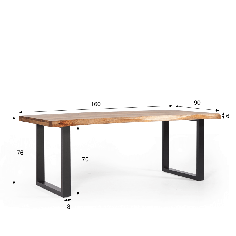 Table bois massif avec pieds métal 160 cm - Rustik