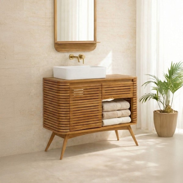 Meuble sous vasque en teck massif - Kama