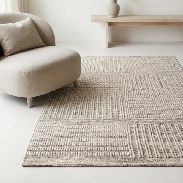 Tapis en laine 140x200 cm, blanc noir - Wola