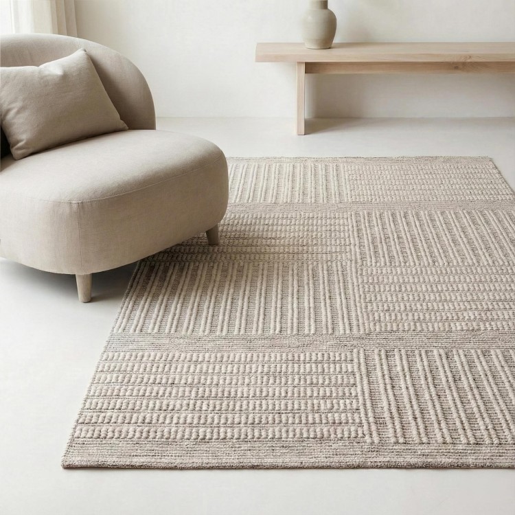 Tapis en laine 140x200 cm, blanc noir - Wola