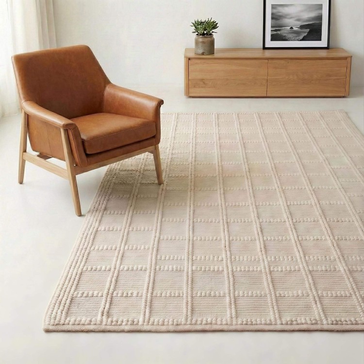 Tapis en laine 140x200 cm, blanc beige - Silva