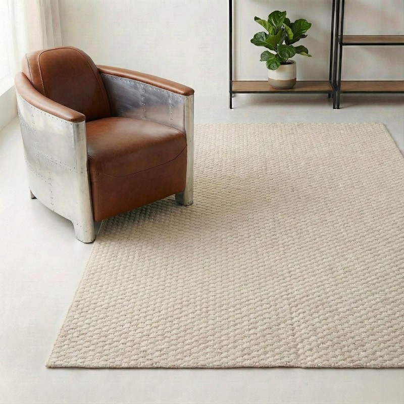 Tapis en laine 140x200 cm, blanc beige - Avelin