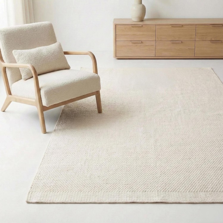 Tapis en laine et coton 160x230 cm, blanc - Elowen