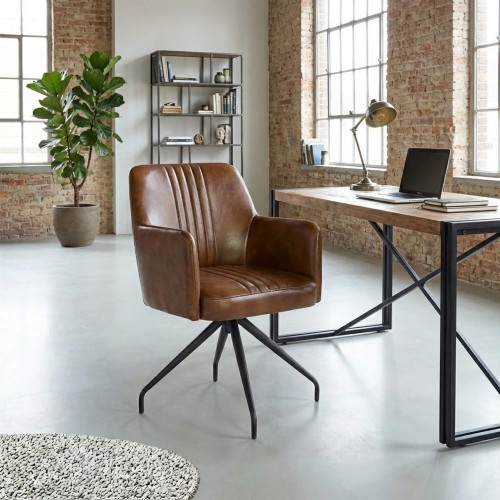 Chaise en cuir véritable avec pied en métal - Edison