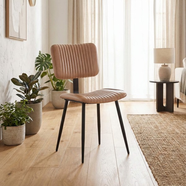 Chaise en cuir véritable avec pieds en métal - Marlow