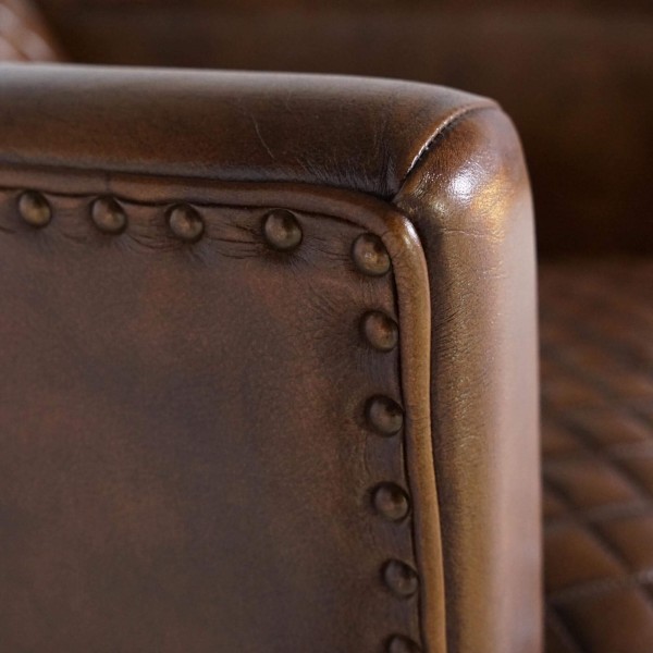 Fauteuil club anglais en cuir marron véritable style industriel - Oscar