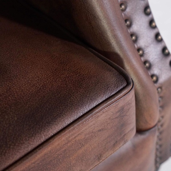 Fauteuil club anglais wingback en cuir brun foncé - George