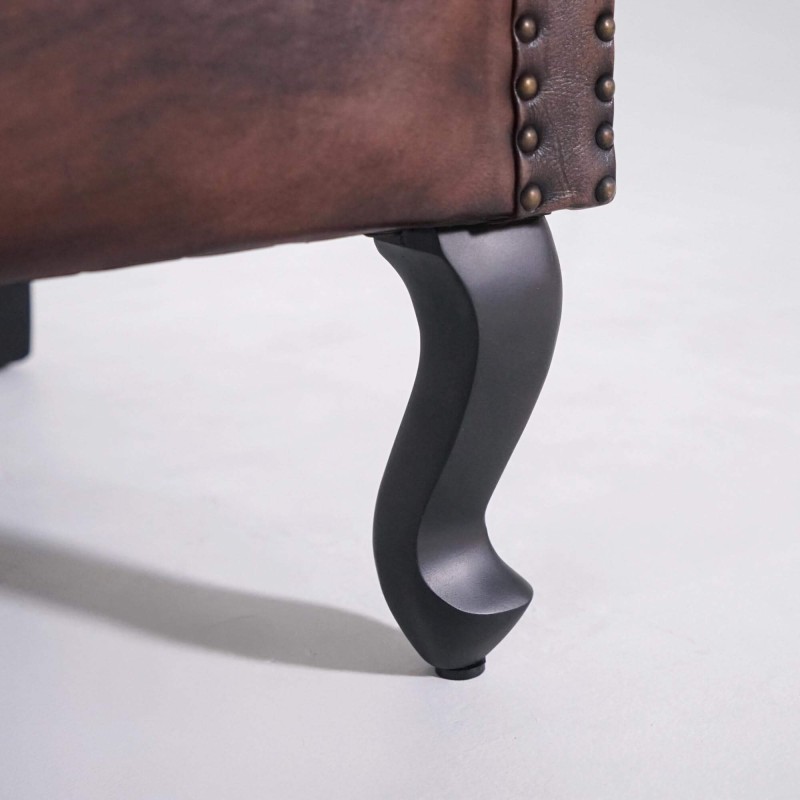 Fauteuil club anglais wingback en cuir brun foncé - George