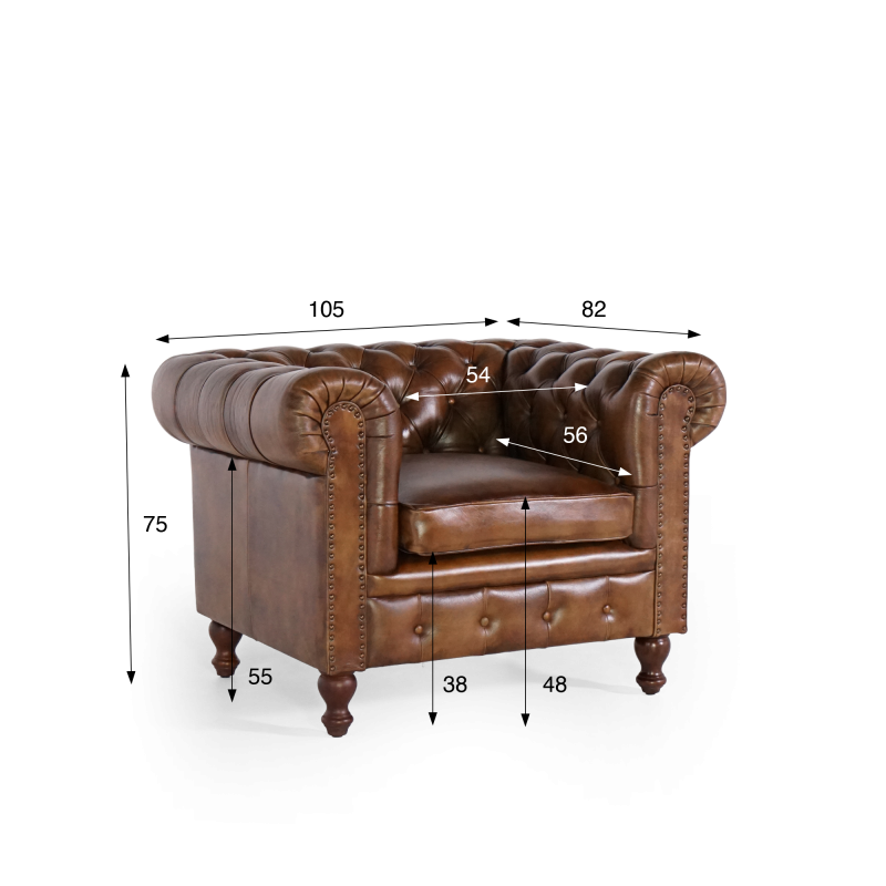 Fauteuil Chesterfield en cuir véritable - Edward