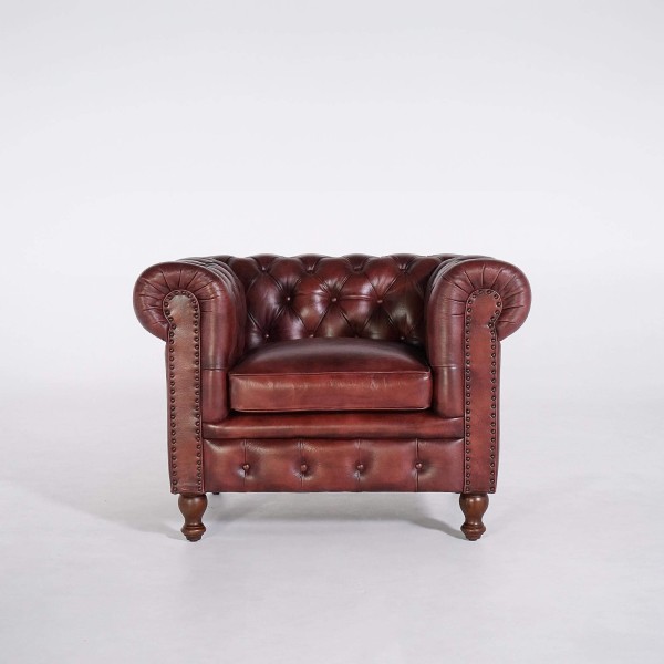 Fauteuil Chesterfield en cuir véritable - Edward