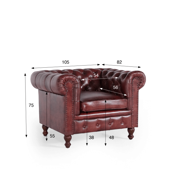 Fauteuil Chesterfield en cuir véritable - Edward