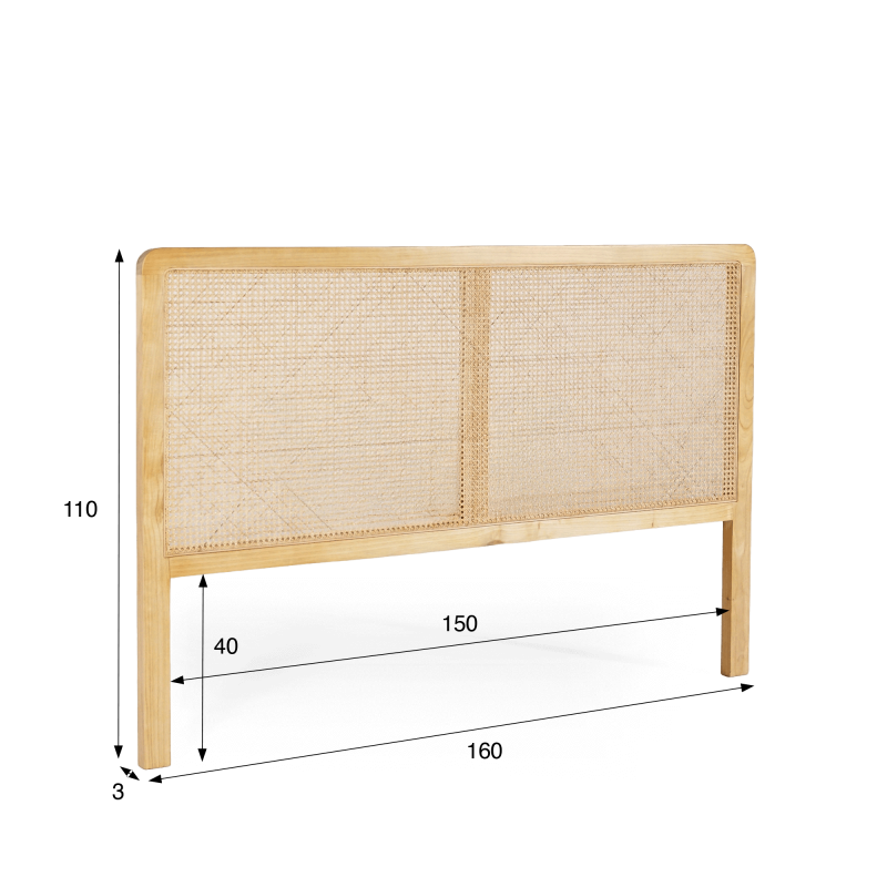 Tête de lit en bois massif de mindi et cannage 160 cm - Bahia