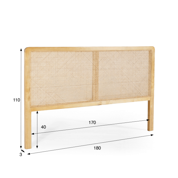 Tête de lit en bois massif de mindi et cannage 180 cm - Bahia