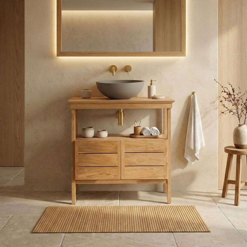 Meuble sous vasque en teck massif 80 cm - Nandini