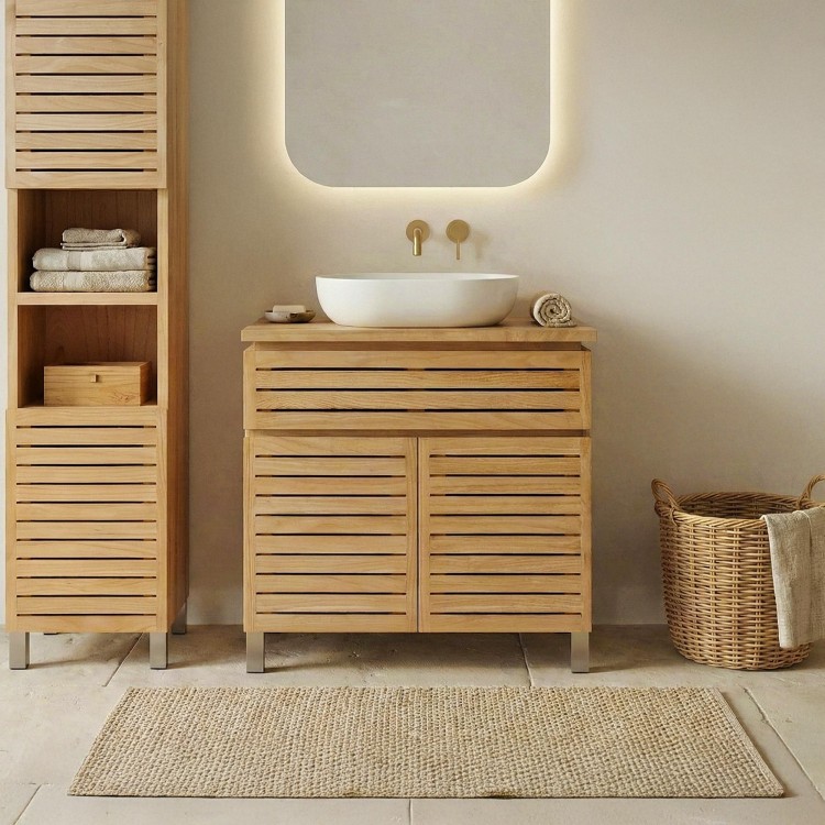 Meuble sous vasque en bois massif 80 cm - Reva