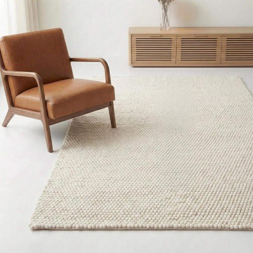 Tapis en laine et coton 140x200 cm, blanc - Tessa