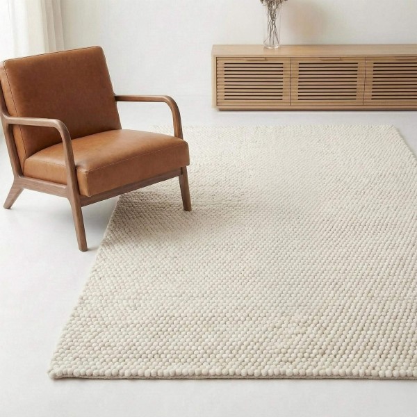 Tapis en laine et coton 250x350 cm, blanc - Tessa