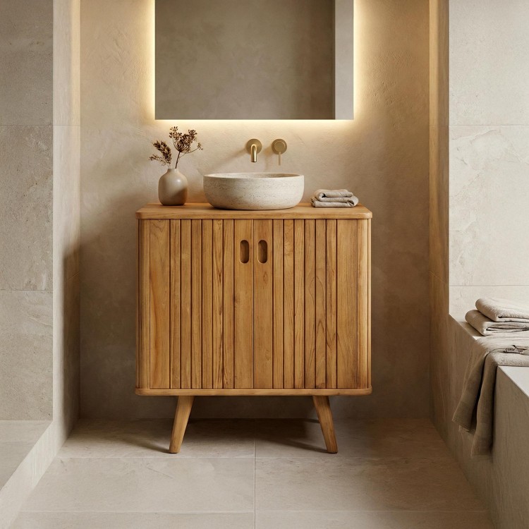 Meuble sous vasque en teck massif 80 cm - Neha