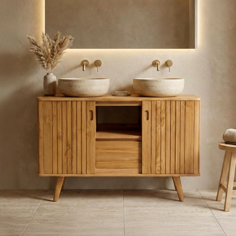Meuble sous vasque en teck massif 120 cm - Neha