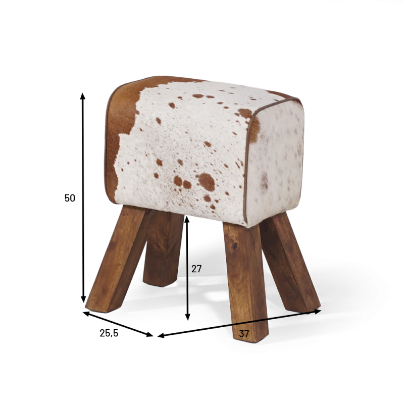 Petit banc cheval d'arçon en peau de peau vache - Ranch