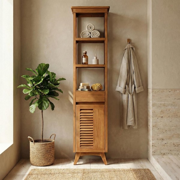 Colonne de rangement de salle de bain en bois de teck massif - Mira