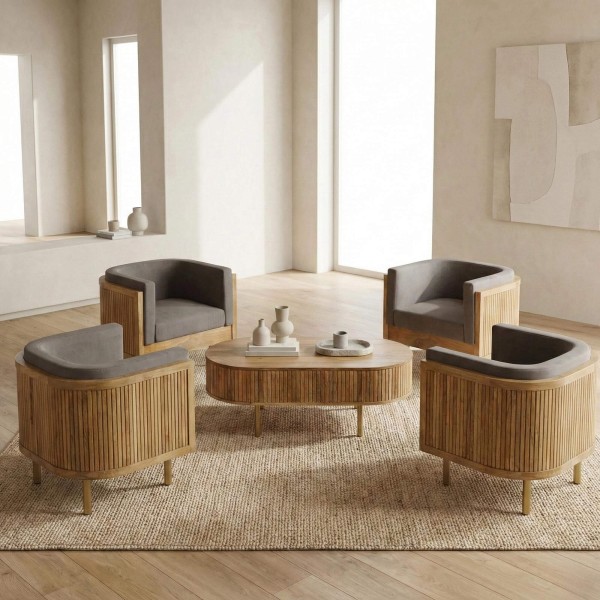 Table basse en bois massif avec pieds en laiton - Umami