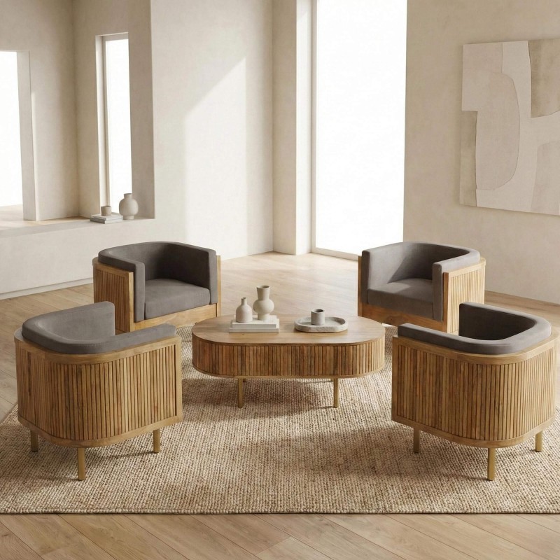 Table basse en bois massif avec pieds en laiton - Umami