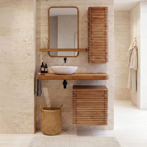 Tablette murale en teck pour vasque de salle de bain - Lattis