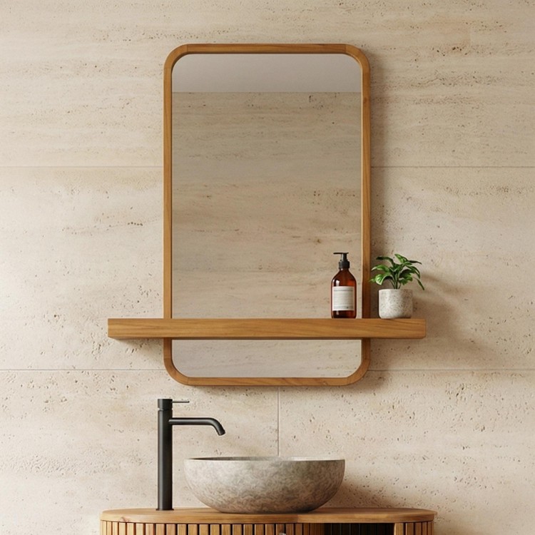 Miroir avec tablette intégree en teck massif - Leela