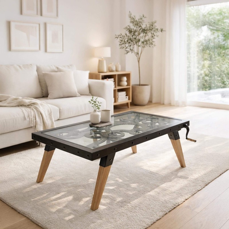 Table basse industrielle à engrenages