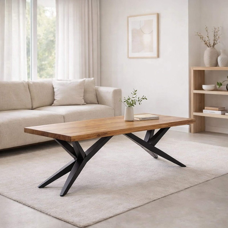 Table basse design en bois naturel avec pieds métal - Helix