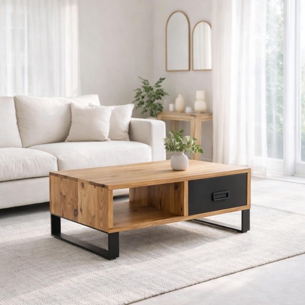 Table basse style industriel en bois massif d'acacia - Osaka