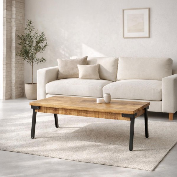 Table basse style vintage avec plateau en bois massif et pied en métal - Retro Archi
