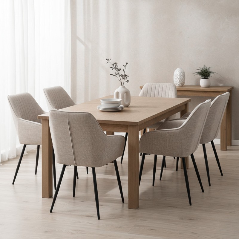 Chaise de salle à manger en tissu couleur sable - Nolan Stripe